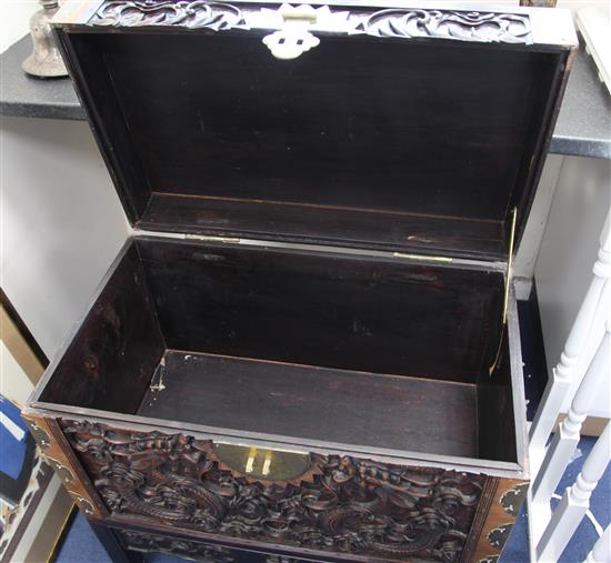 A Chinese zhangmu dragon chest, late 19th / early 20th century, W.79cm H.76cm D.47cm